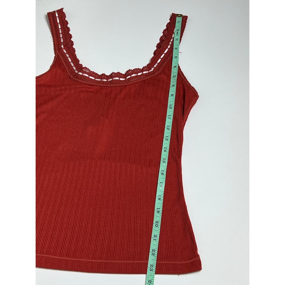 Free People Only You Red Ribbed Lace Trim Tank Top Size Medium Cami - Picture 7 of 9
